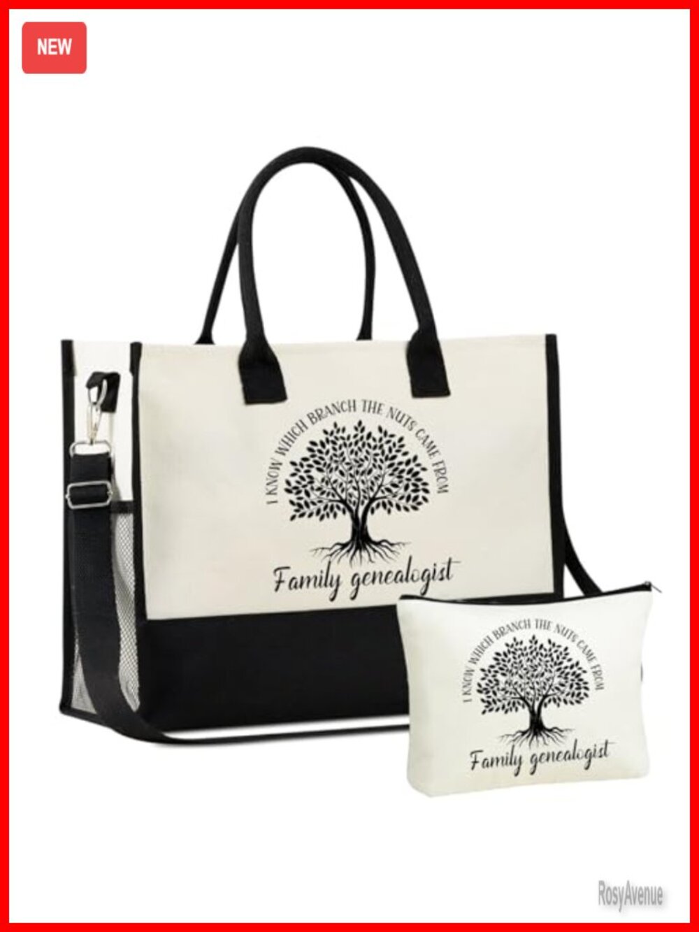 Large Canvas Tote Bag Set with Makeup Pouch & Strap